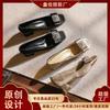 332-63 New Chinese Sheepskin Square Head Thick Heel High Heels Bow Design Sense Rhinestone Mary Jane Single Shoes