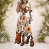 Women Plus Size V Neck Cold Shoulder Short Sleeve Halloween Pumpkin Floral Print Long Dress