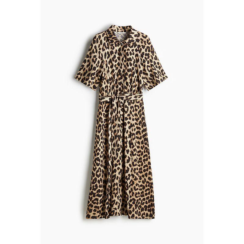 

HM 2025 Summer New Arrival Women s Clothing Fashion Casual Waist Belt Shirt Style Dress 1217576 Beige/Leopard print 155/80