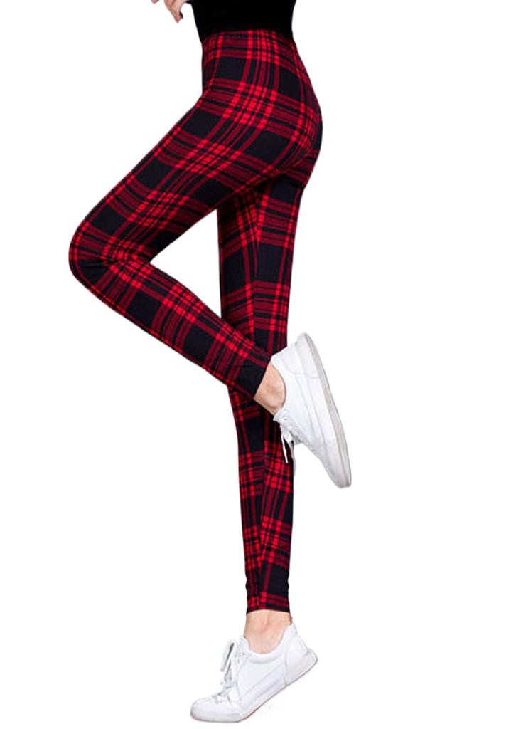 Frühling Herbst Dünne Milchseide Karierte Leggings, Dehnbare Skinny Knöchellange Hosen für Damen Außenbekleidung