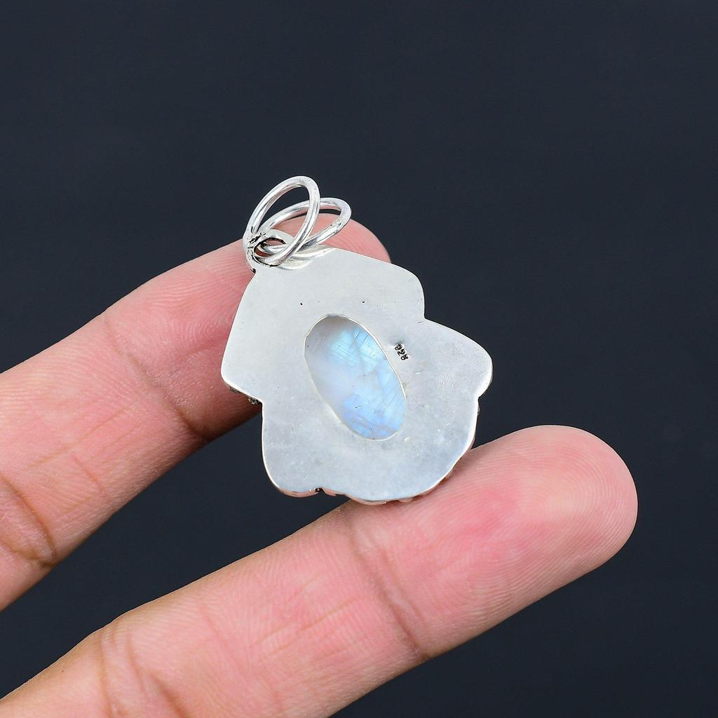 Rainbow Moonstone Stone 925 Sterling Silver Crown Chakra Mother Pendant Jewelry