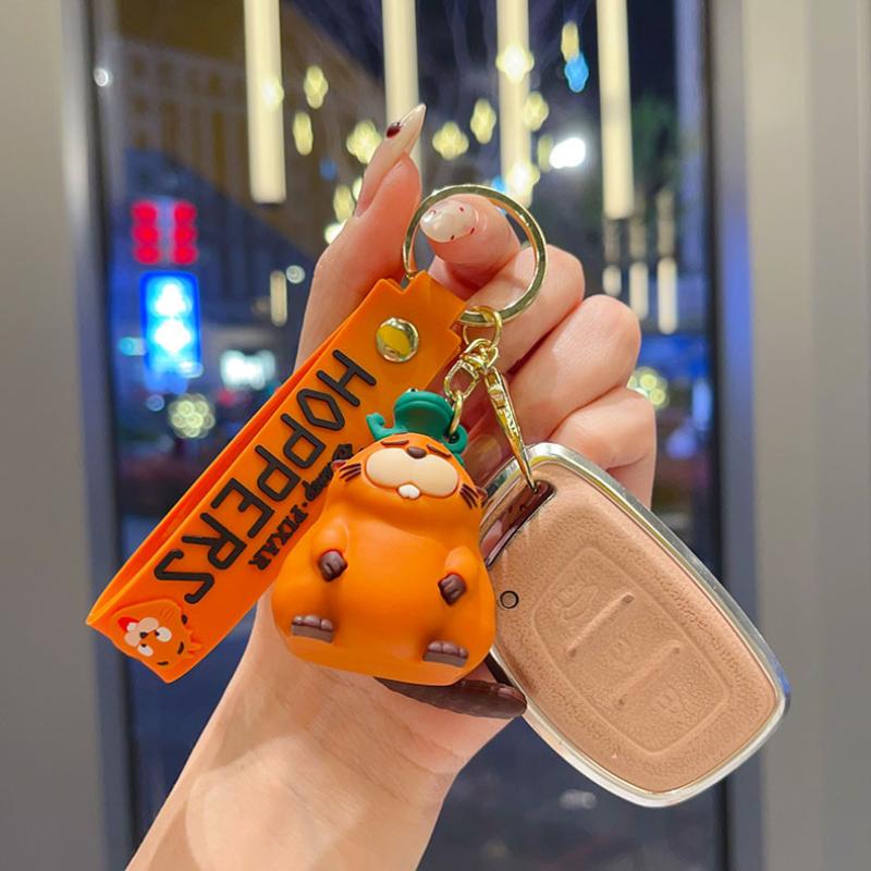 3D Cute Orange Beaver Keychain Cartoon Animal Doll Pendant Key Chains Bag Charm Car Keyring Accessories Gift