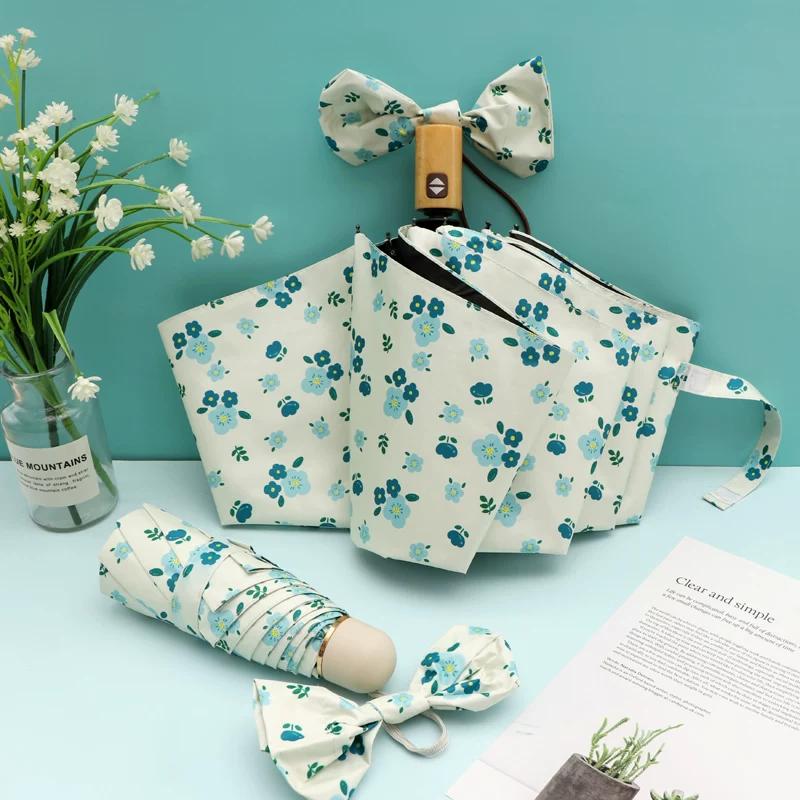 Fresh Print Umbrella Student Small Portable Folding Rain Or Shine Dual-Use Umbrella Sun Protection UV Protection Sun Umbrella Women