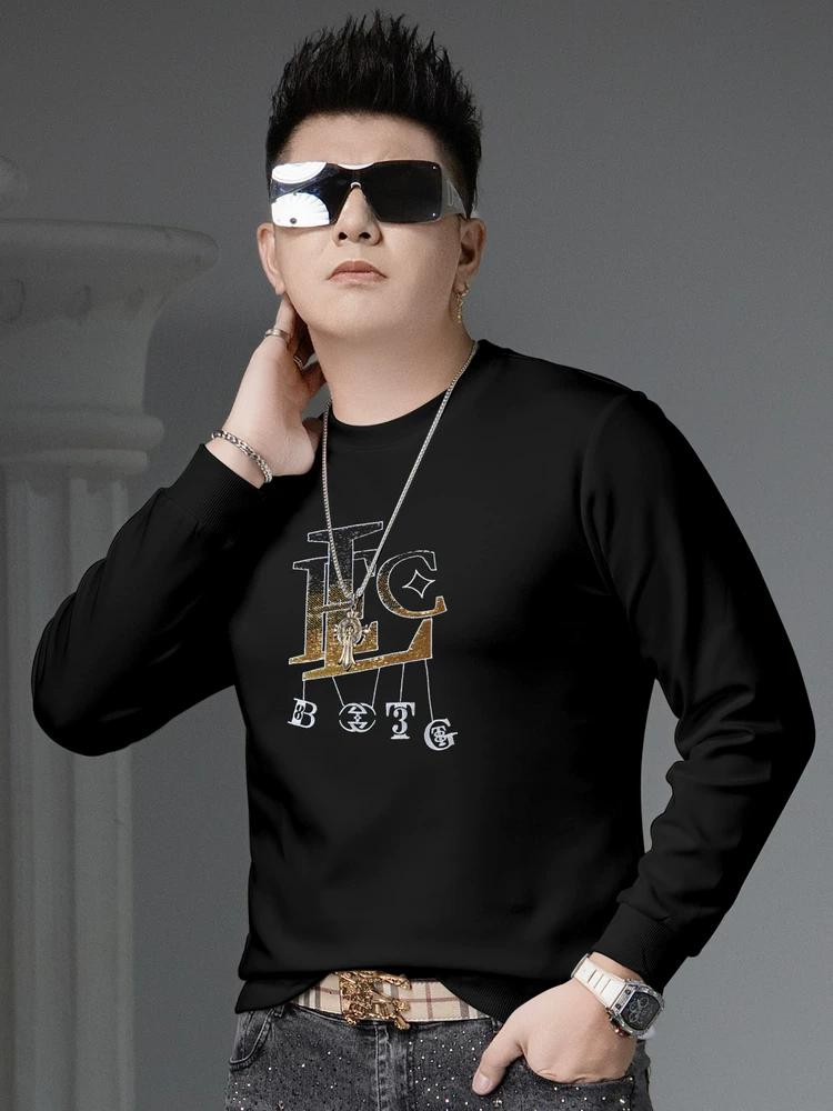 European-Style Round-Neck Sweatshirt for Men, Autumn 2025 New Trendy Brand Embroidered Sequin Long-Sleeve Base Shirt Men's Top