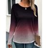 Tops for Women Ombre Print Round Neck Long Sleeve T-shirt Fall Casual Slim Pullover Women's Long Sleeve Top