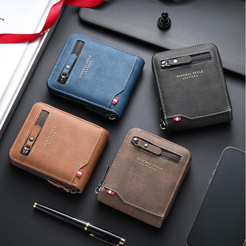 Schoolbag new business men's short wallet, multi-card large-capacity personalized zipper ID bag wallet