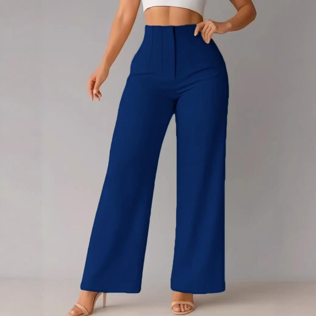 

Women s Casual Drapey Solid Color Wide-Leg Suit Pants - New Arrivals L синій