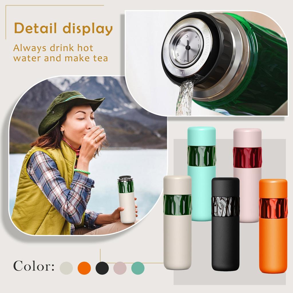 316 Stainless Steel Insulated Mug - Tea And Water Separation, Temperature Display, Unisex, Tea Brewing Flask