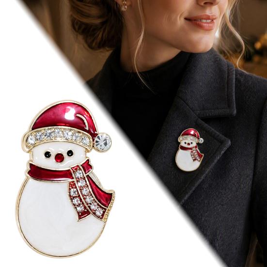 Decorative Alloy Pins Christmas Snowman Brooch, Lapel Pin with Rhinestones, Holiday Clothing Jewelry Badge for Sweaters Scarves Coats, Party