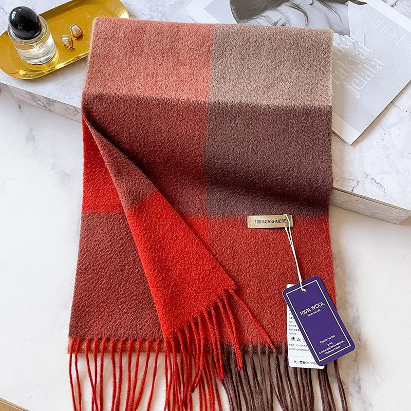 Retro cashmere red plaid scarf men and women winter thickened scarf natal meeting birthday high-end gift