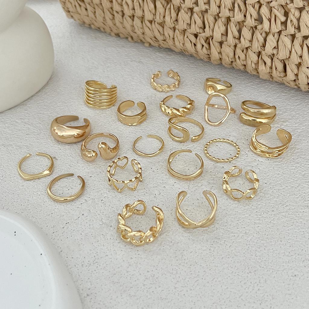 Irregular Exaggerated Punk Retro Ring Set Boho Hollow Out Jewelry Gifts Accessories for Woman Girl Geometric Metal Opening Rings Gold Silver Color