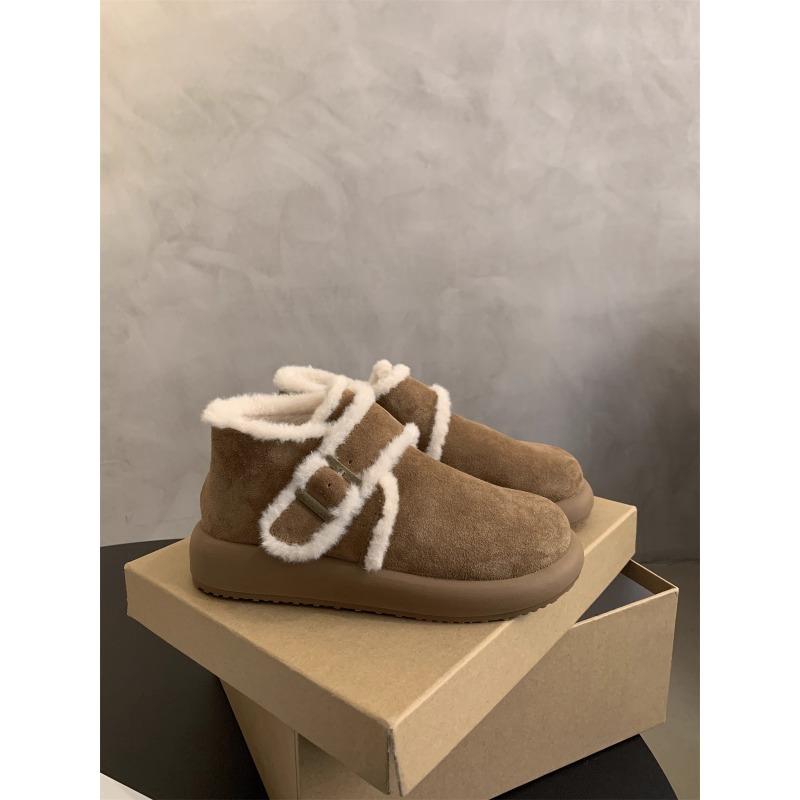 Women's Large Size Hairy Mouth Soft Sole Heightening Warm Fur One Winter Non-slip Snow Boots Plush Lining Outdoor Sports Cotton Short Boots