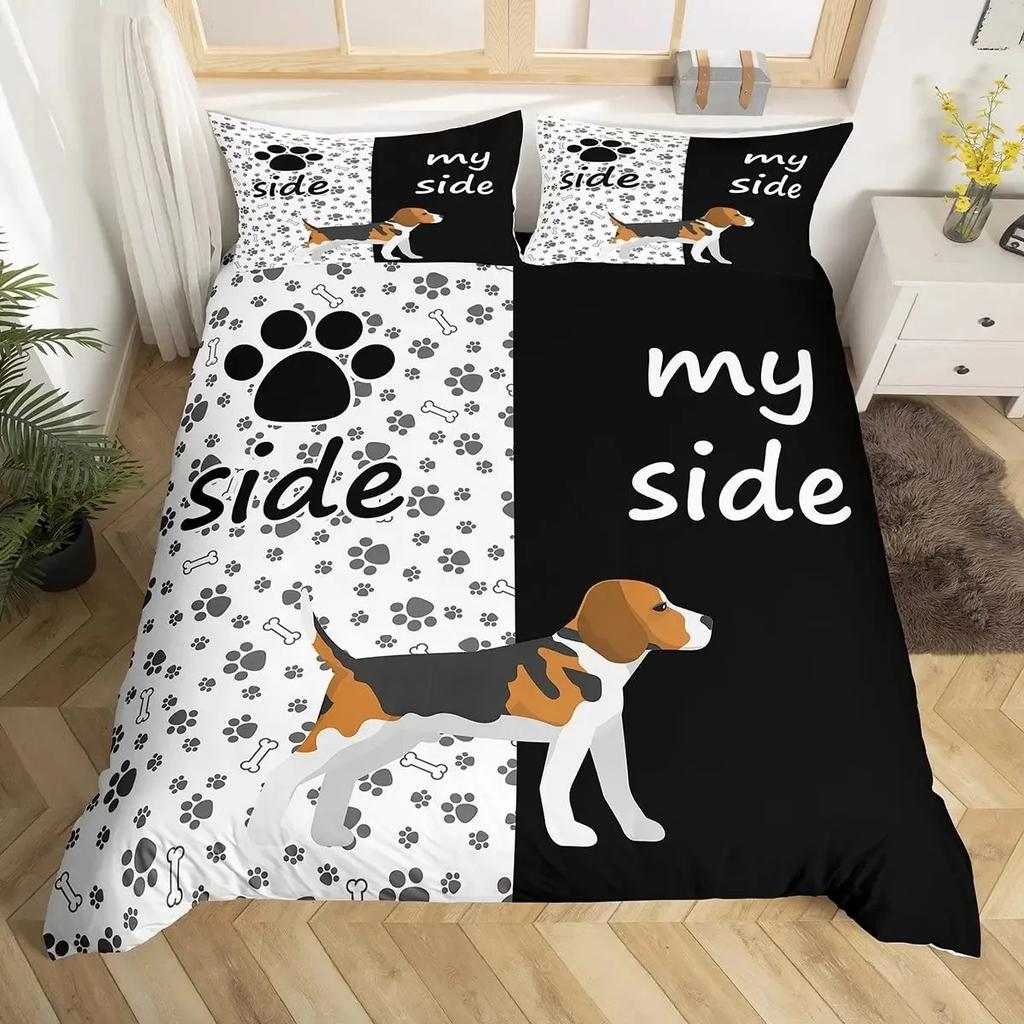 Cat Side and My Side Black White Cat Modern Romantic Theme Comfortable Duvet Quilt Cover Pillowcase Bedding Set Children Bedroom