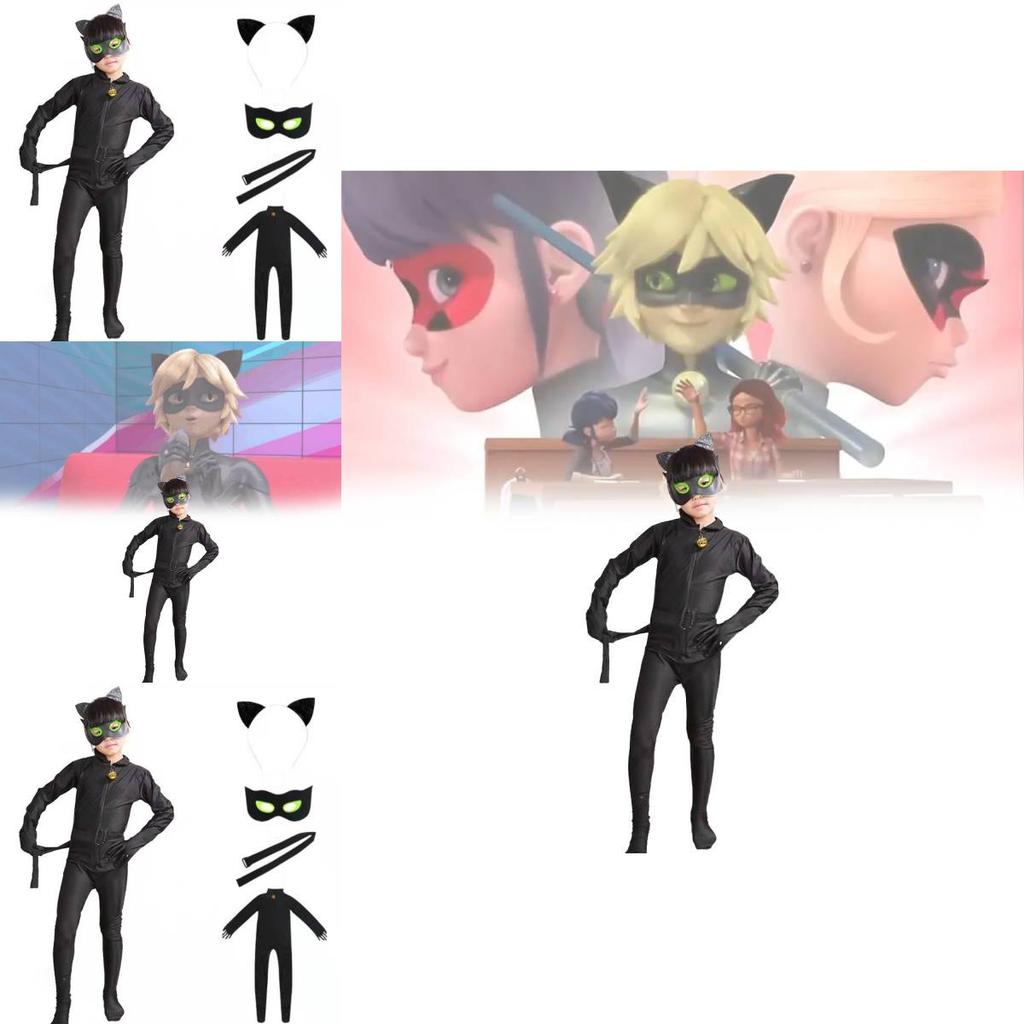 Miraculous Tales Of Ladybug Cat Noir Children Costume With Spandex For Anime Role Play