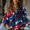 Women's Fashion Button Lapel Pocket Casual Shirt Independence Day Long Sleeve Top