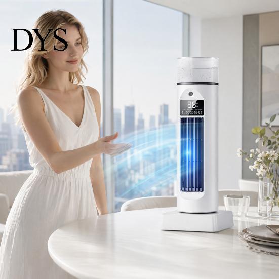 Plug-and-Play USB Fan Tower Cooling Fan, 6 Speed Bladeless Air Cooler & Humidifier with Versatile Powered Remote Water Tank, Quiet Desktop Mist