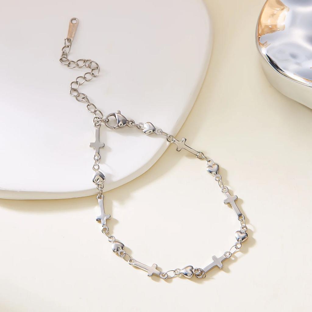 Stainless Steel Chain Bracelets for Women Men Fashion Gold Color Cross Heart Bracelets Handmade Aesthetic Girls Wrist Jewelry