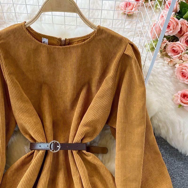 Spring and Autumn Women's Temperament Pure Desire Wind French Design Sense Niche Corduroy Dresses