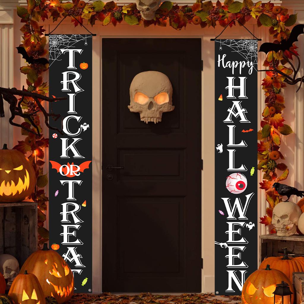Halloween Hanging Door Curtain Skeleton Banner Happy Halloween Party Porch Sign For Home Party Decor Halloween Decorations 2025