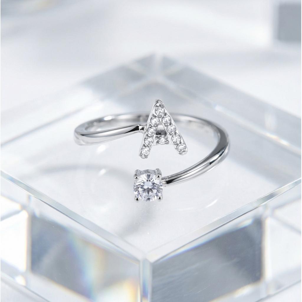Dainty Zircon Alphabet A-Z Letter Rings for Women Girls Adjustable Name Initial Female Finger Ring Daily Wedding Jewelry Gift