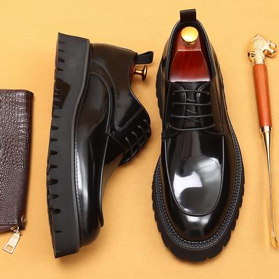 [Tijdens Het Evenement] Britse Casual Leren Schoenen Heren Formele Kleding Zakelijk Dikke Zool Verhoogd Glanzend Leer Lakleer Herenschoenen