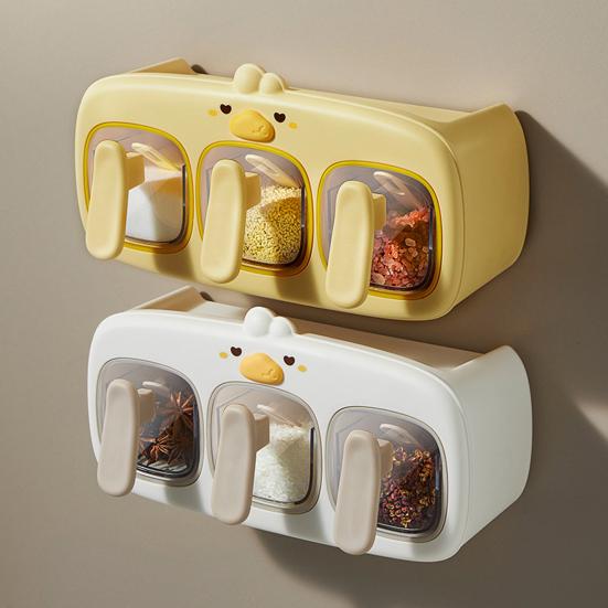 Nástěnný stojan na koření s lžičkou Průhledný vzduchotěsný dávkovač koření Multifunkční krabička na koření Nádoba Kuchyňský úložný organizér