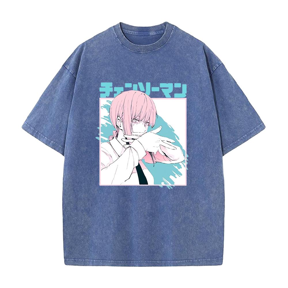 Anime Chainsaw Man Makima Printed T Shirt Men Women Manga Tshirts Pllus Size Tshirts Harajuku Prevalent Washed Cotton Tee