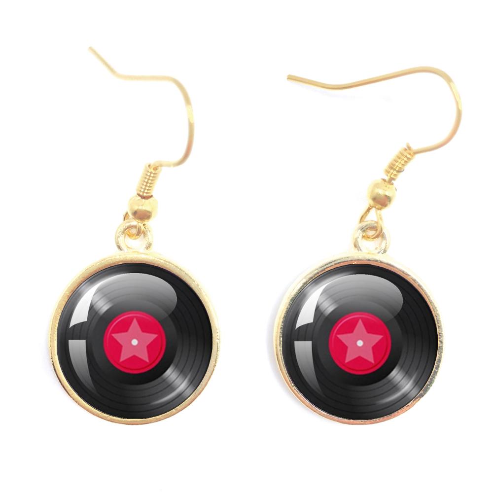 Classic Vintage Vinyl Records Rretro Phonograph Rrecord Dome Glass Ladies Earrings Music Lover Gifts Music Record Disc Earrings