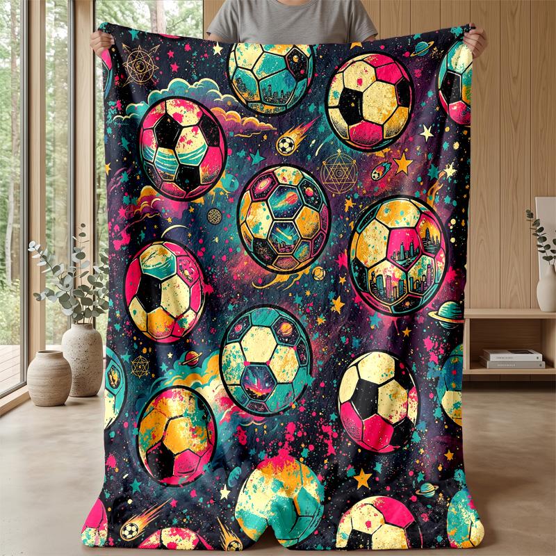 Space Soccer Ball Theme blanket Lightweight Warm Flannel Blanket Decorative Throw Blanket for Home Decoration