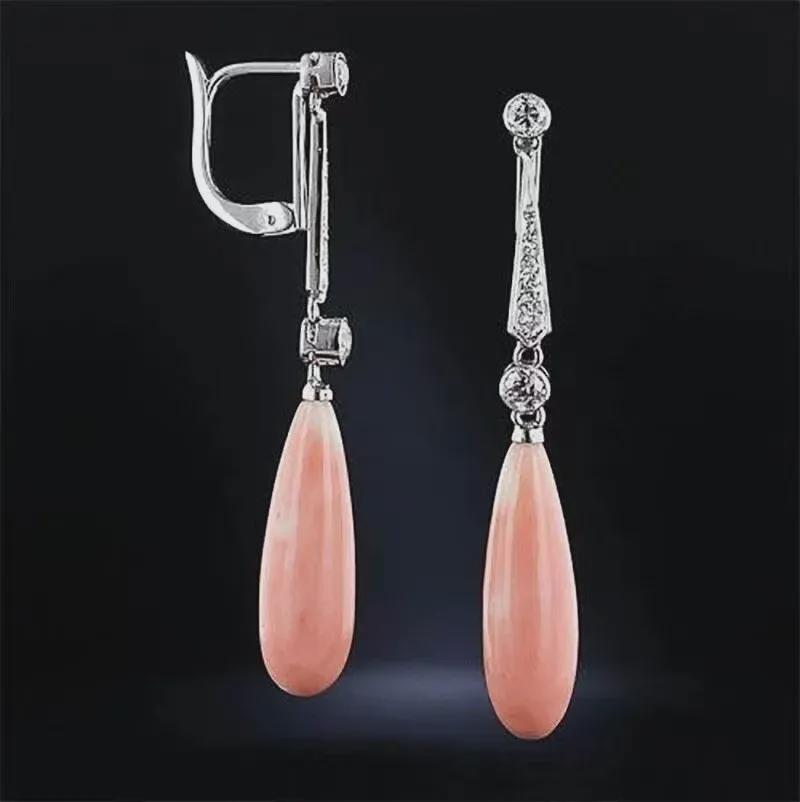 Bohemian Coral and Diamond Art Earrings for European and American Women