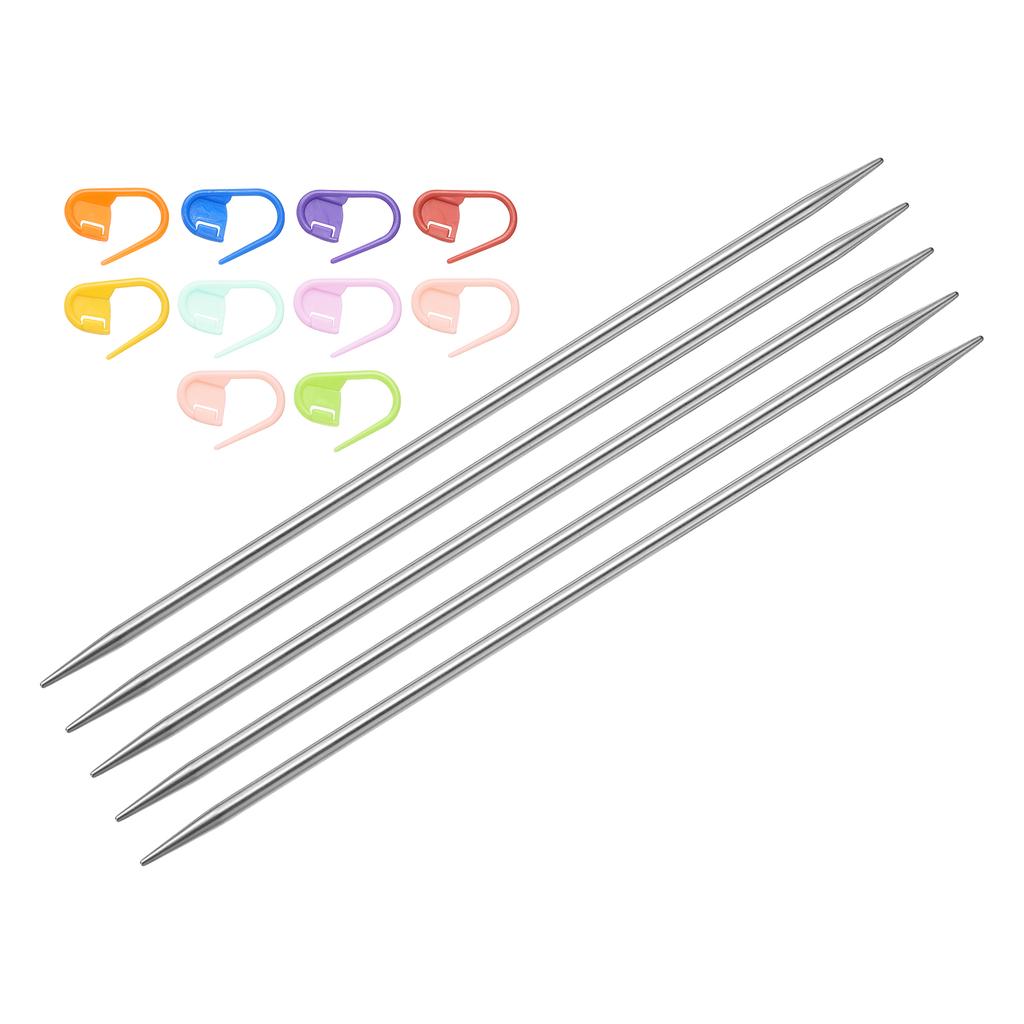 5Pcs Knitting Needle Size US 1.2-5mm Length Stainless Steel Double Pointed Sweater Stitching Needles w 10 Colorful Stitch Marker
