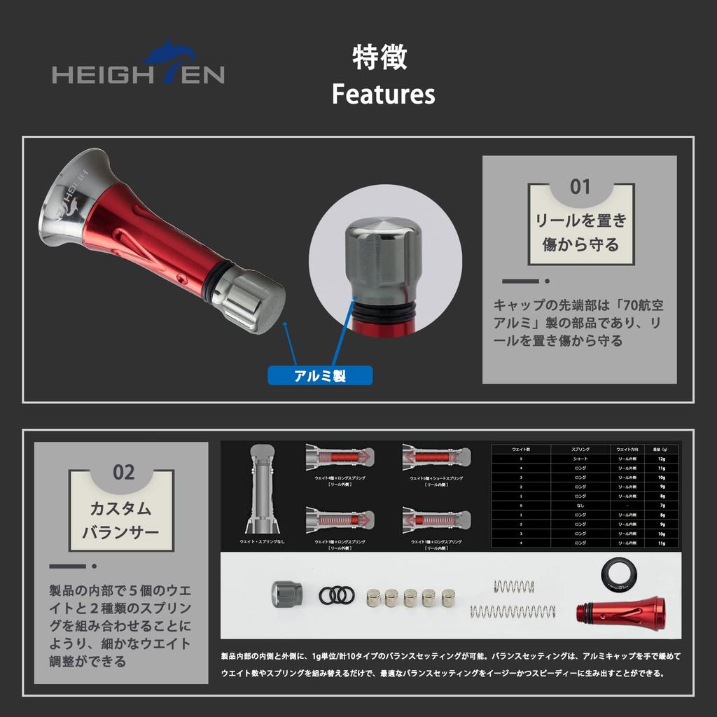 HEIGHTEN 45mm Reel Stand with Custom Balancer for Shimano and Daiwa Spinning Reels, Pillar Series (Red & Gunmetal Cap) (283)