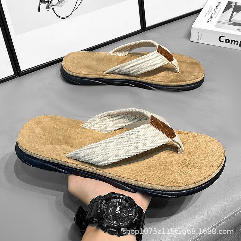 New men's flip-flops thick bottom pinch feet outdoor non-slip soft elastic color matching fashion