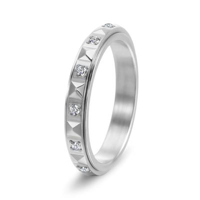 Minimalist Rotatable Pyramid Ring With Inlay Cubic Zirconia Luxury Elegant Titanium Steel Jewelry For Women Gifts