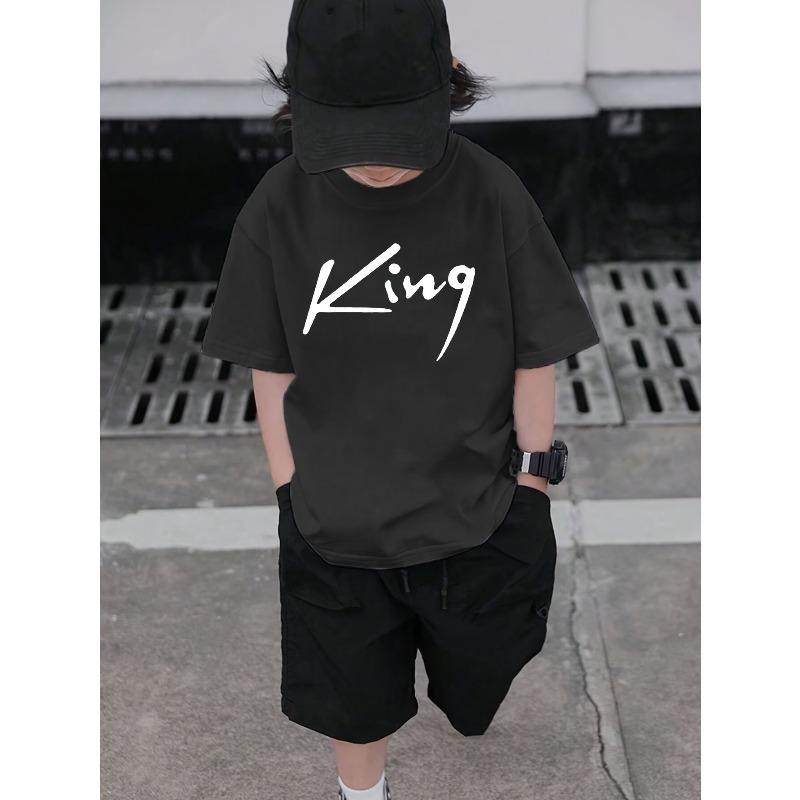 Boys Crewneck Tee , King Geometric Applique Print