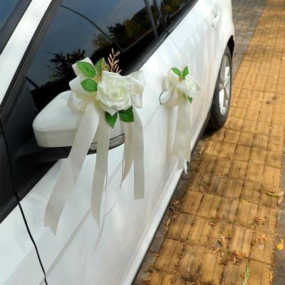1Pcs Wedding Car Rearview Mirror Decoration Flower Retro Bow Door Handle Decoration Simulation Flower Automotive Supplies