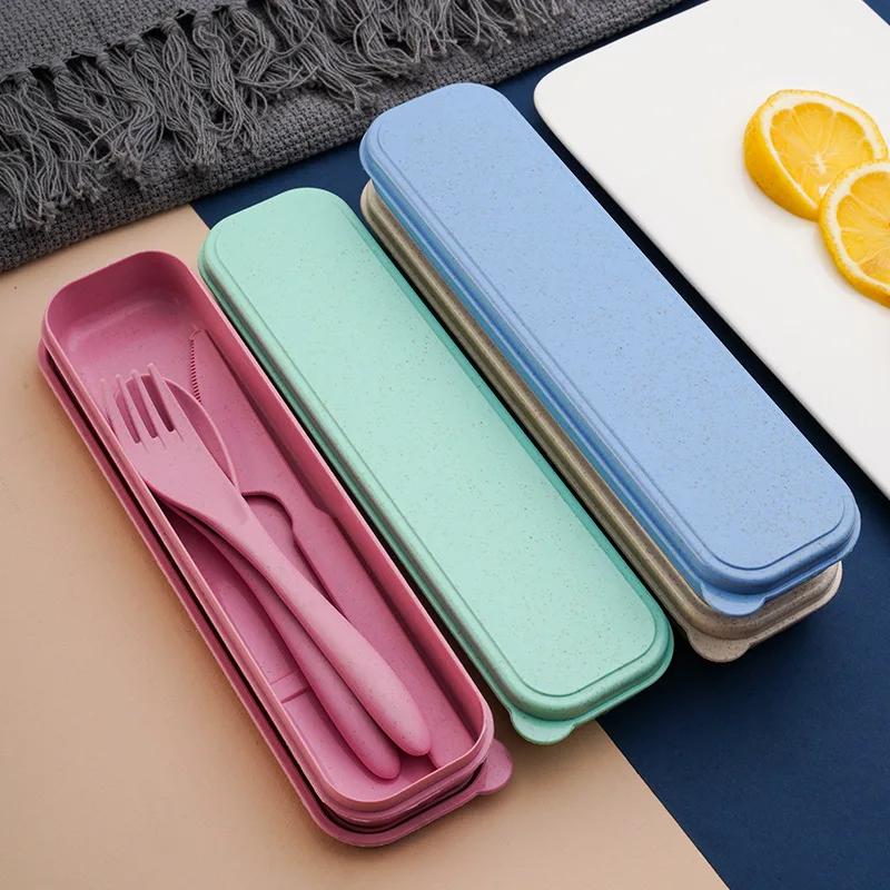 Creative portable cutlery box knife, fork and spoon set plastic student canteen travel portable three-piece set