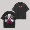 Jujutsu Kaisen Sukuna Camiseta Santuário Rosa Masculina Lavagem Ácida Oversized Streetwear Anime Ryomen Algodão Vintage Top com Estampa