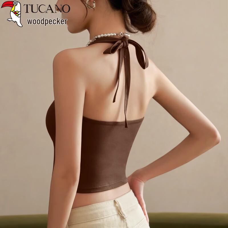 

Women s Retro Halter Neck Camisole with Built-in Padded Bra S