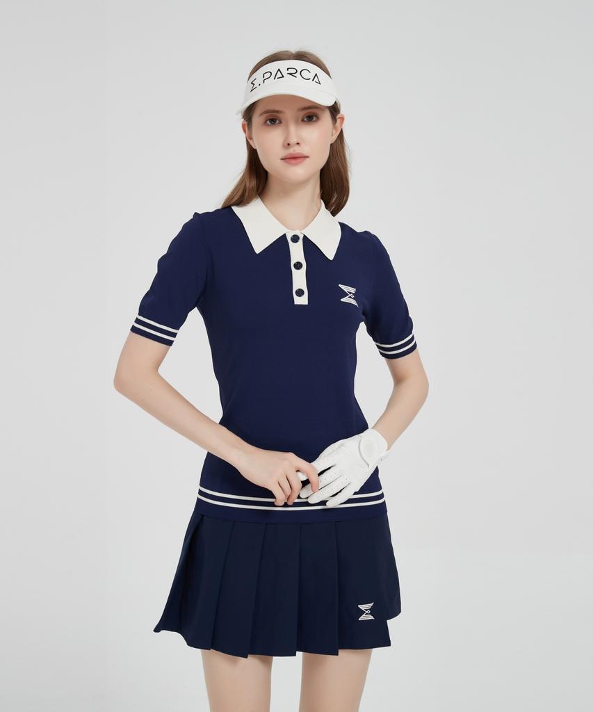 E.PARCA Blue Ponce Knit Short Sleeve Top
