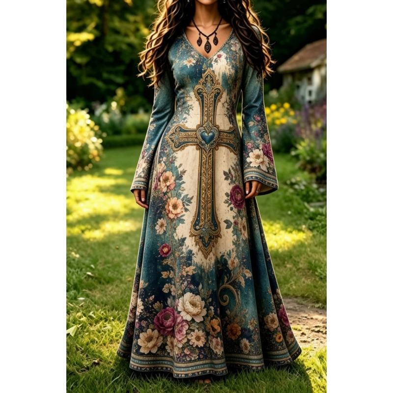 Ladies V Neck Flare Sleeve Maxi Dress 2026 New A Line Silhouette Wedding Guest Long Dress