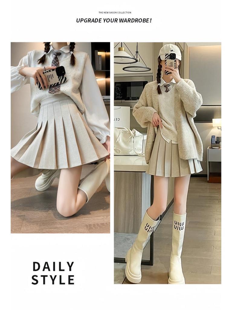 Petite Spódnica A-line z wysokim stanem z mieszanki wełny plisowana na jesień/zimę