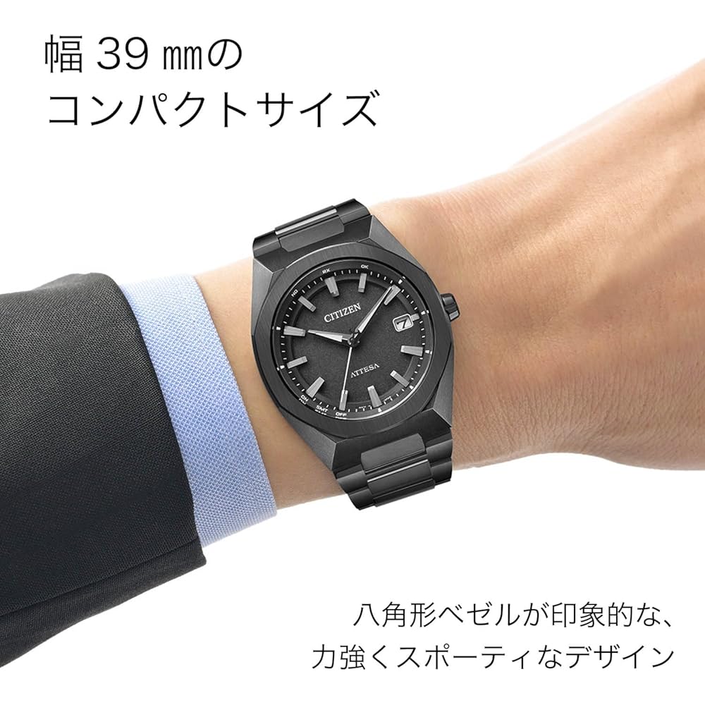 Citizen Attesa Eco-Drive Solar Watch Black Titanium 3-Hand Waterproof Men's Analog Sapphire Glass