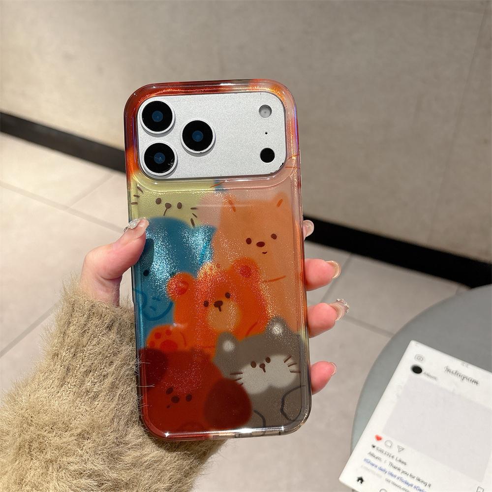 Cute Glitter Bear Kitten Mobile Phone Covers for iPhone 14 13 15 Pro 17 16 Pro Max Case Shockproof Funda Cute Protective Cover