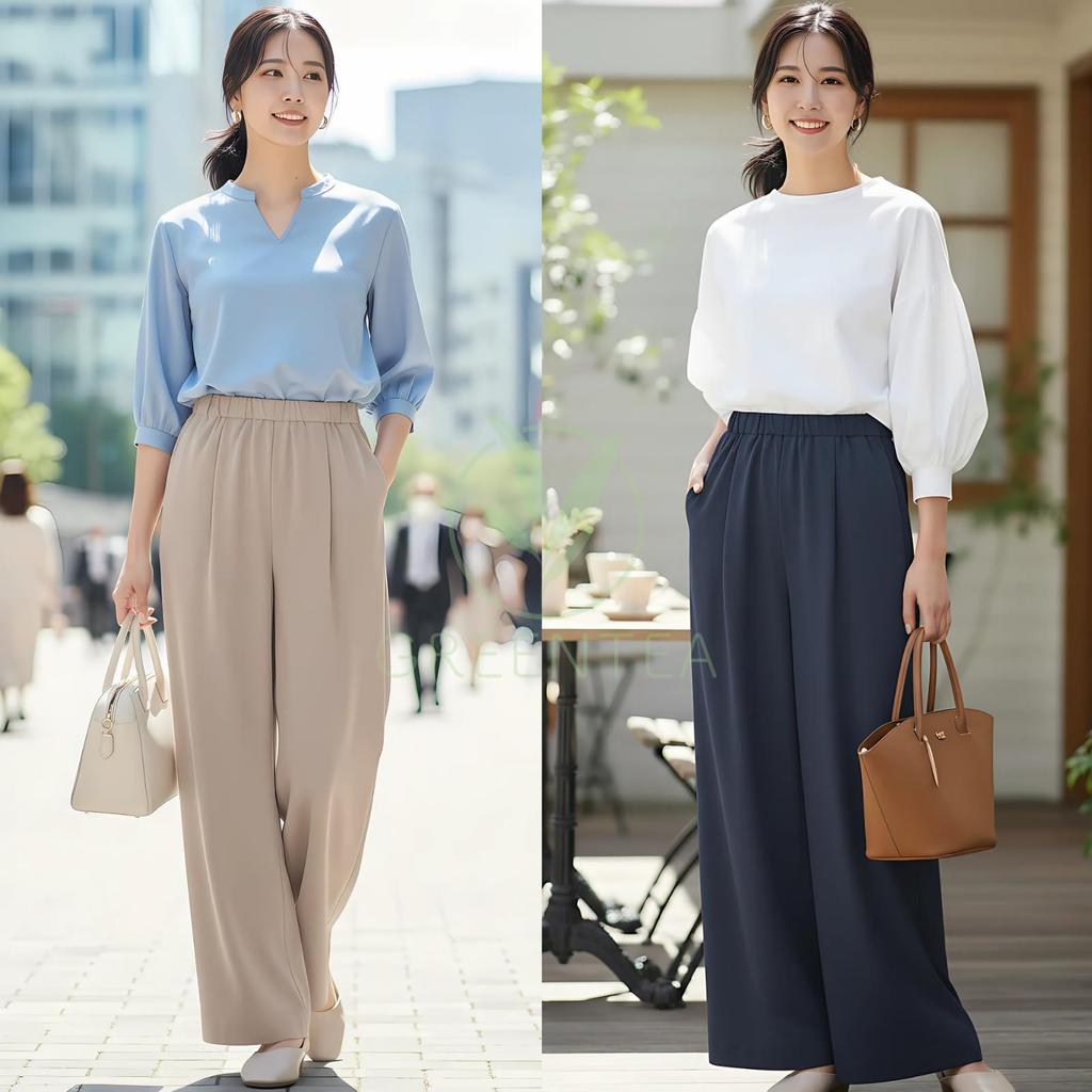 Green Tea Loose Fit Plus and Relaxed Fit for and Commuting Women's Wide-leg Pants, Sizes, Flattering, Lightweight, Pleated, Office, Casual, (L, Black)