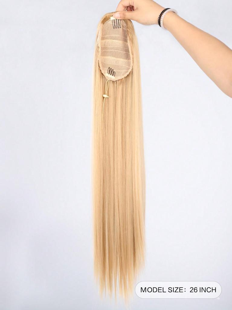 Synthetic Long Straight Ponytail 26 Inch Drawstring Ponytail Heat-Resistant Clip-In Hair Extension For Women