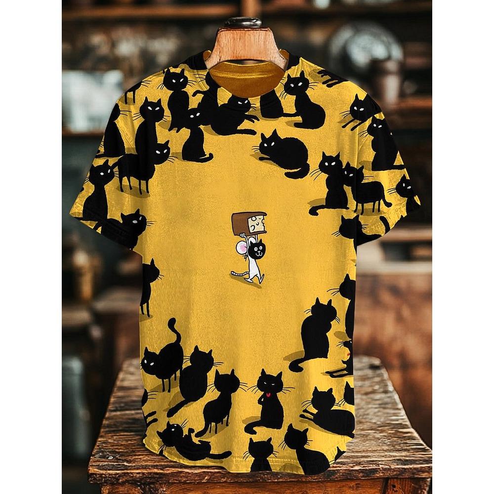 2026 Men's T-Shirt Funny Cartoon Black Cat Unicorn UFO Art 3D Print T Shirt Summer Men Women Short Sleeve Tee Casual Kid Y2k Top