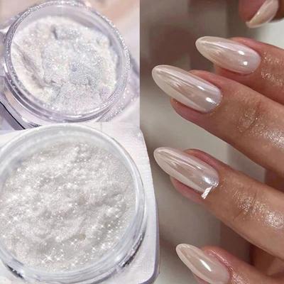 Parelwit Nagels Glitters Stof Chroom Maanlicht Wit Chroom Poeder Pigment Voor Nagellak, Maanlicht Poeder Spiegel Effect Glitter DIY Nagels