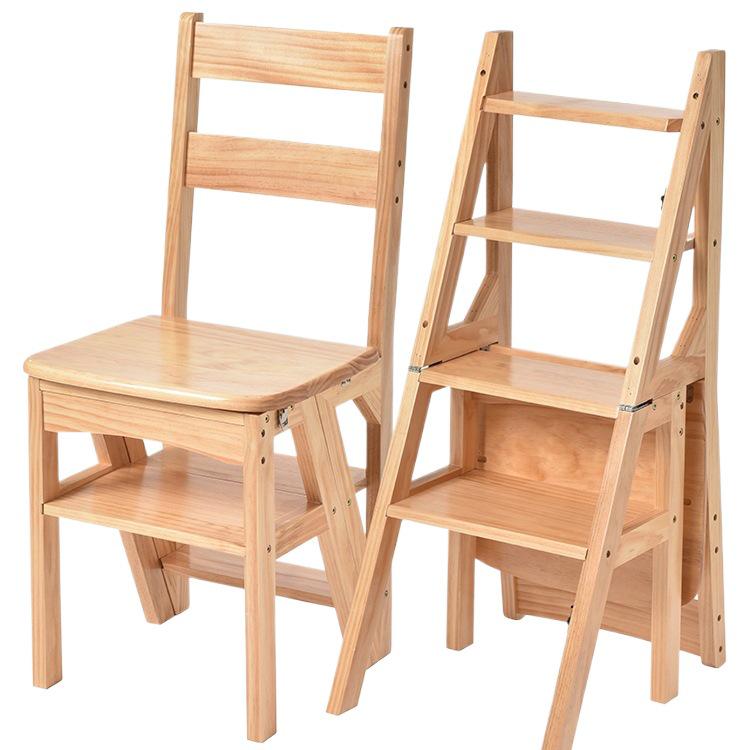 Solid Wood Multifunctional Folding Ladder-Chair: Indoor Portable 4-Step Stool & Climbing Ladder