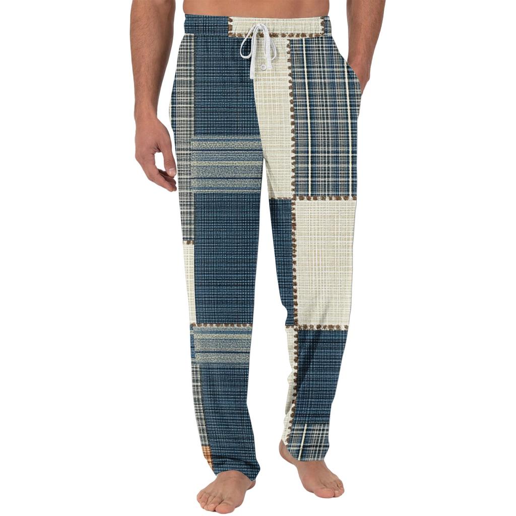 Herren Freizeit Pyjamahose mit Taschen | Einfarbig Gestreift Kariert Bedruckt Lockerer Schnitt Elastischer Bund für Zuhause
